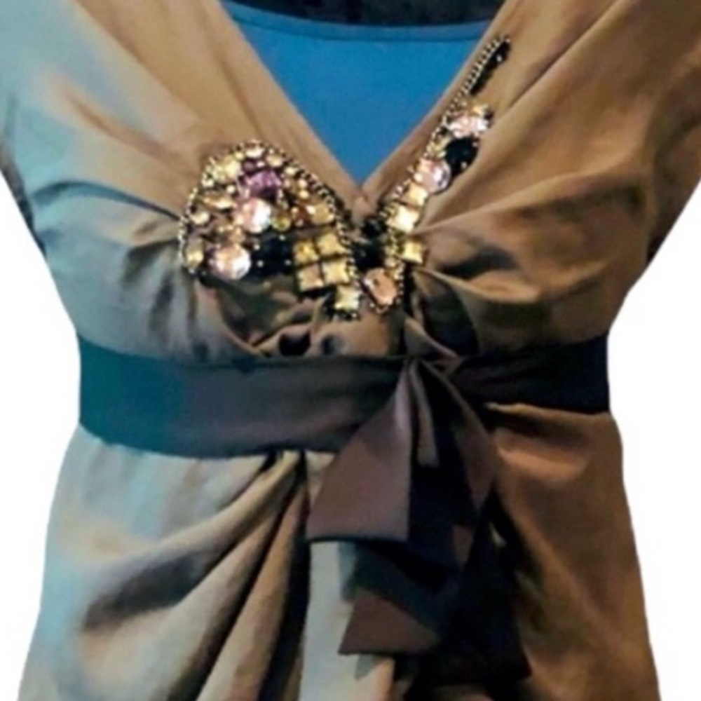 BNX Layered Dress Blue Slip Embellished Tie Waist & satin belt retail NWT $172 - Picture 8 of 12